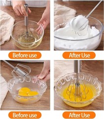 3x Stainless Steel Egg Whisk,Hand Push Rotary Whisk Blender,Versatile Easy Whisk