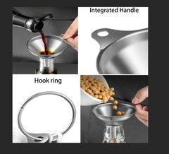 3PCS Kitchen Funnels Set,Stainless Metal Funnel for Filling Bottles – Silver