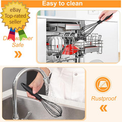 Heat Resistant Non Scratch Whisks Set of 3 Stainless Steel Nonstick Cookware