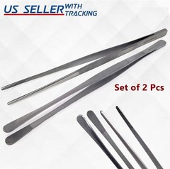 2 Pcs Kitchen Tweezer 12″ Straight & Round Tip Set Long Food Tongs Chef DIY Tool