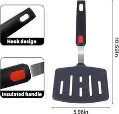 Silicone Wide Slotted Spatula Non-Stick Egg Pancake Turner Heat Resistant Black