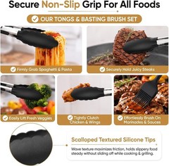 Kitchen Tongs for Cooking, Set of 4 with Oil Brush 7″ 9″ 12″, Heat Resistant …