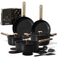 CAROTE Ceramic Cookware Set Nonstick, 16pcs Pots and 16 Piece, Charcoal Black