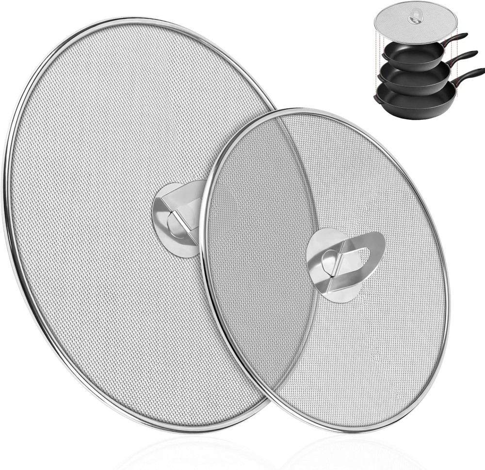2-Pack Splatter Screens for Frying Pan – Stainless Steel Grease Splatter Guard