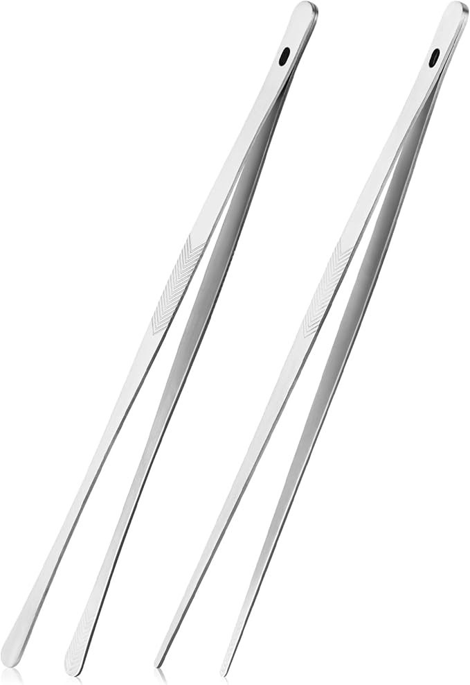 2 Pcs Kitchen Tweezer 12″ Straight & Round Tip Set Long Food Tongs Chef DIY Tool