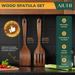 TEAK WOOD SPATULA FOR COOKING DURABLE FLAT TURNER AND SLOTTED SPATULA FOR NONSTI