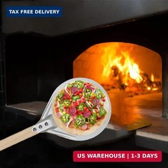 BetterJonny Round Perforated Pizza Peel with Detachable Wood Handle, Aluminum Tu