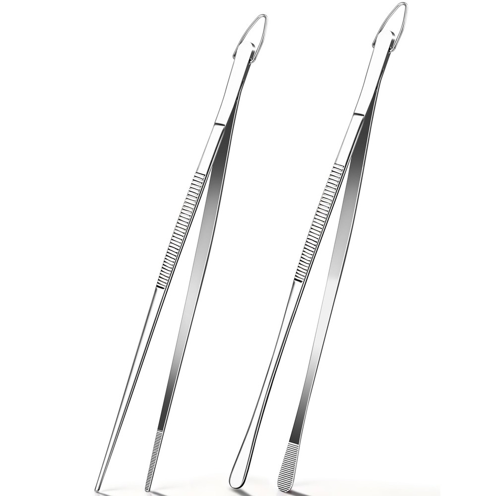 12 Inch Kitchen Tweezer Tongs, 2 PCS Stainless Steel Round & Precision Pointe…