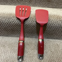 KITCHENAID PROFESSIONAL RED UTENSIL LOT BAKING SPATULA & LARGE SLOTTED SPATULA