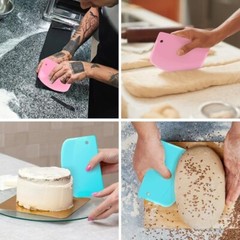 Bowl Scraper Spatula Set 2PCS Flexible Plastic Dough Cutter Kitchen Tool New