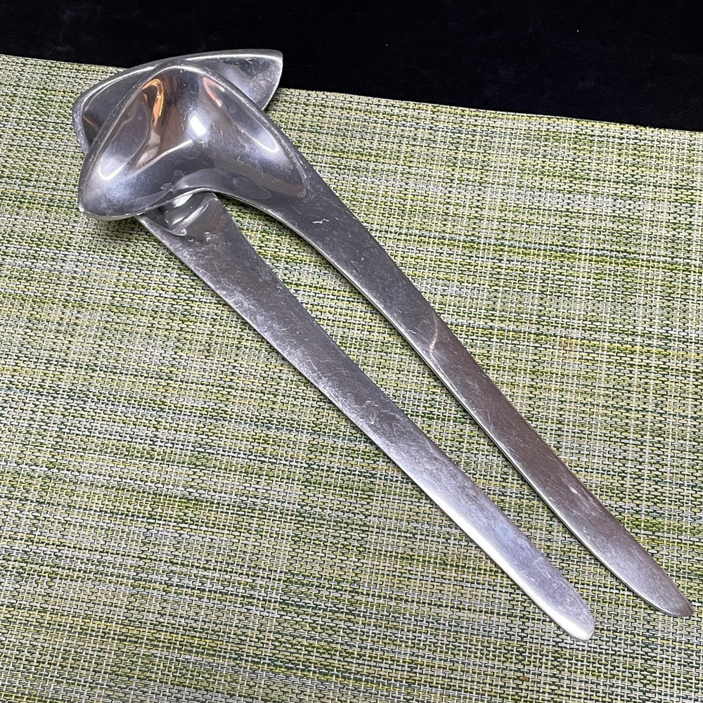 13” polished Aluminum Abstract Modernist L Shape Salad Spoons
