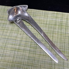13” polished Aluminum Abstract Modernist L Shape Salad Spoons