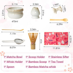 Matcha Whisk & Bowl Set, 8-Piece Ceramic Kit for Traditional Japanese Tea