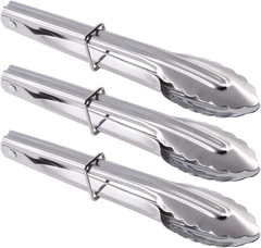 HINMAY 7-Inch Small Stainless Steel Serving Tongs, Set of 3 (Silver) | 7-Inch Mi