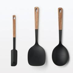 MUJI Wooden Handle Silicone Cooking Spoon & Turner &Spatula 3 Piece Set Japan