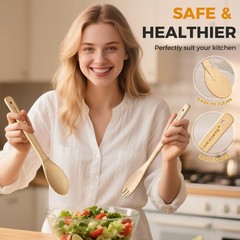 Wooden Spoons for Cooking Bamboo Utensils Set 6 Pieces – Essential Tools Wood…