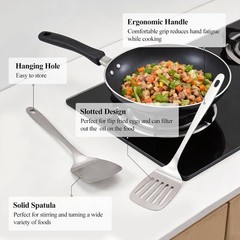 2PCS Metal Spatula Set – Stainless Steel Spatula Solid & Slotted Turner