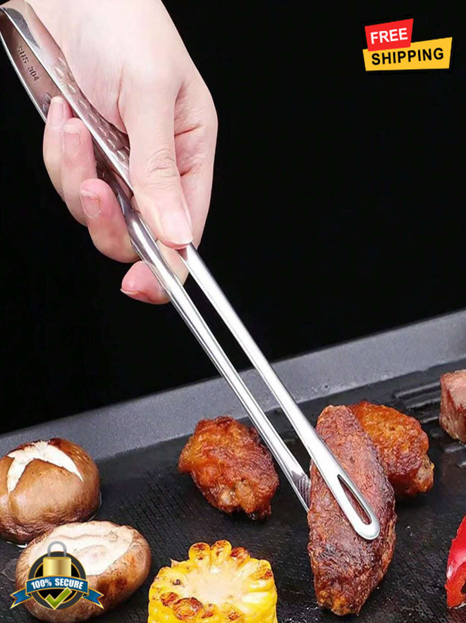 1 pc Stainless Steel BBQ Tongs – Long Handle, Non-Slip Grip for Cooking,Grilling