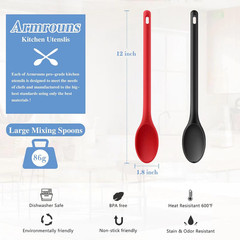 Long Handle Silicone Mixing Spoon, 12″ Stirring Spoons Nonstick Heat-Resistant R