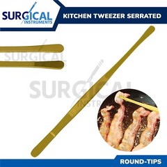 BBQ Kitchen Cooking Tweezers Tongs 12″ Extra-Long Stainless with Round Tip Gold