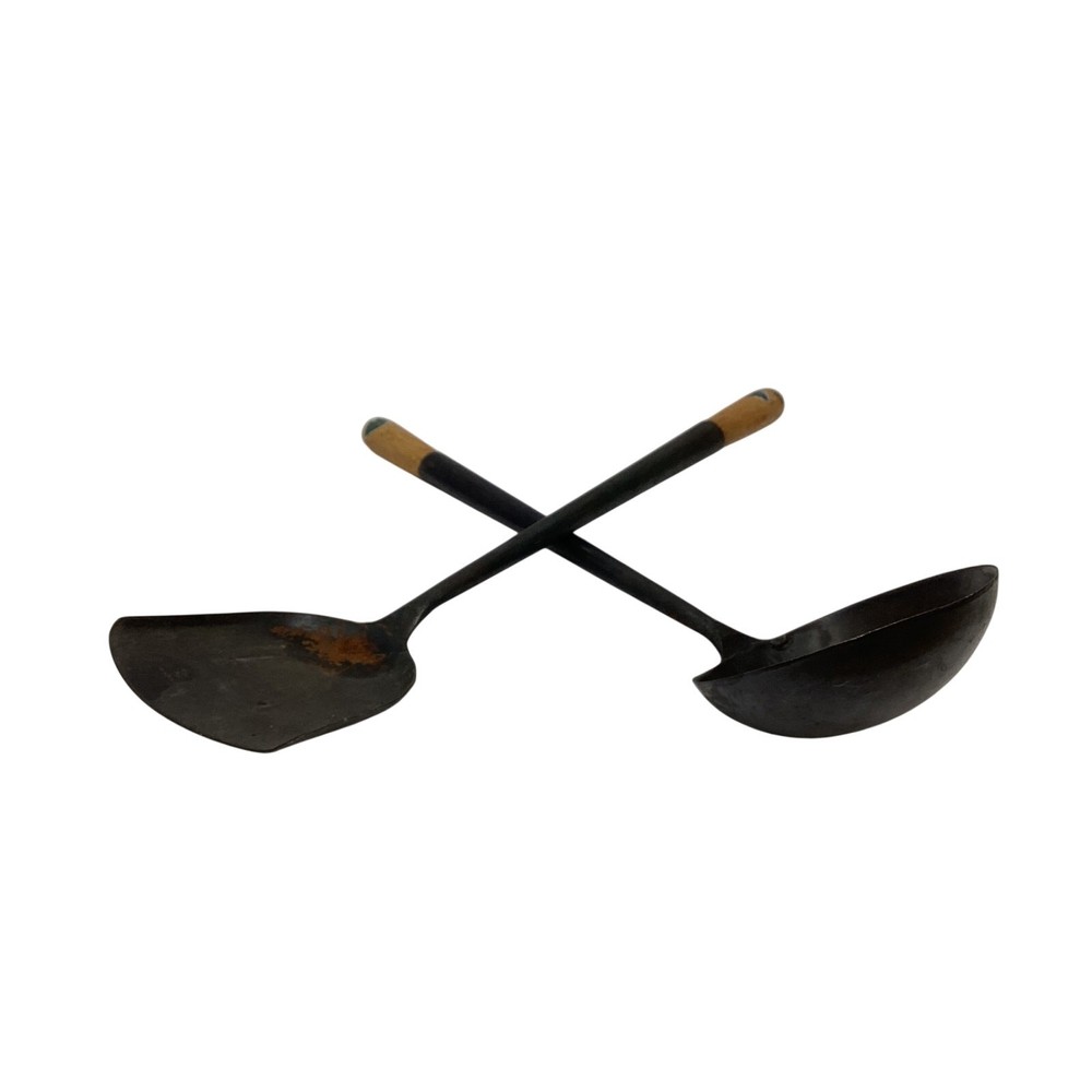 Wok Spatula & Ladle Set Wood Handles Made China