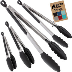 GORILLA GRIP Stainless Steel Bpa-Free Kitchen Tongs for Cooking, 7+9+12+14 Inch,