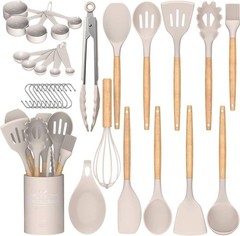Umite Chef Kitchen Cooking Utensils Set, 33 pcs Non-Stick Large, Khaki