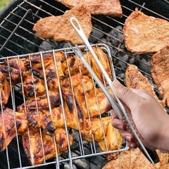 2× Stainless Steel Grill Tongs Cooking BBQ Steak Clamp Pastry Kitchen Tweezers