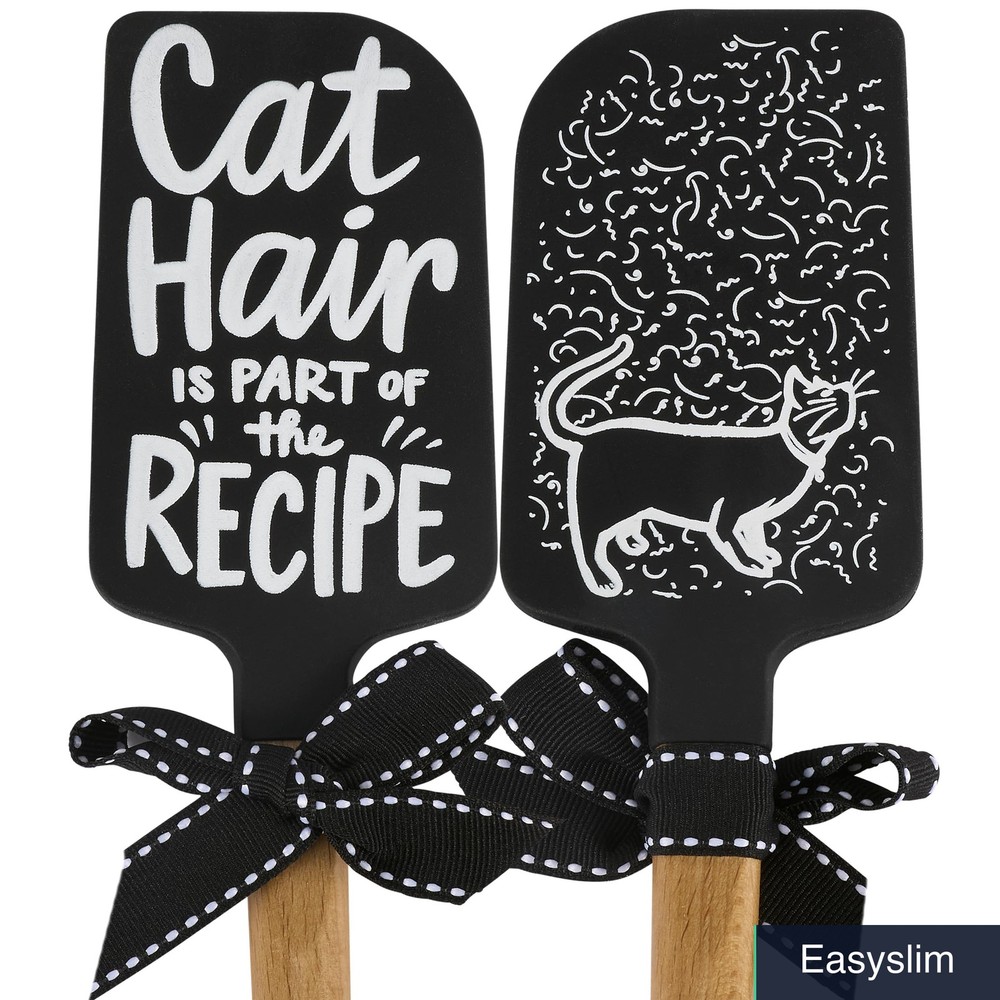 Silicone Spatula Double-Sided Cat Hair Recipe Hand Illustrated 13″ Wood