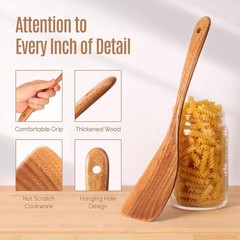 Wooden Spoons Kitchen Utensils Set 5 Pcs Natural Teak Non-Stick Cooking Tools