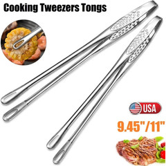 2× Stainless Steel Grill Tongs Cooking BBQ Steak Clamp Pastry Kitchen Tweezers