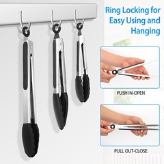 3 Pack Stainless Steel Food Cooking Tongs Locking Kitchen Set For BBQ & Grilling
