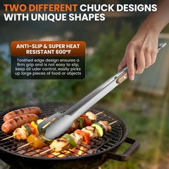 16-Inch Grill Tongs – Extra Long BBQ Tongs with Wood Handles – Heavy Duty Heat R