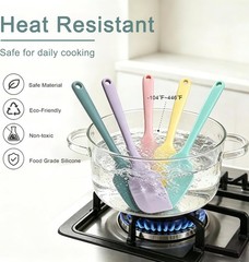 Silicone Spatula Set of 5, Food Grade Rubber Spatulas for Baking, Scraping, High