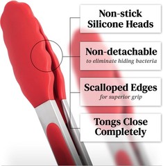 Durable Stainless Steel Tongs Set with Silicone Tips – 3 Sizes for BBQ & Salads
