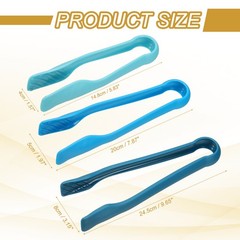 3Pcs Plastic Serving Tongs 6/8/10 Inch Kitchen Tongs for Cooking Blue