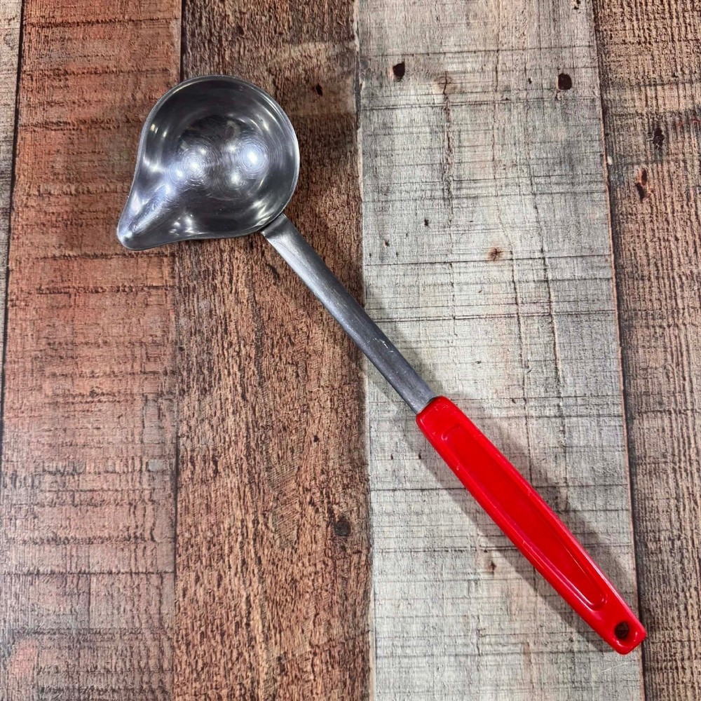 Stainless Steel Spouted Ladle Red Handle 12″ Commercial Kitchen Soup Scoop