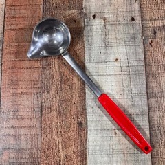 Stainless Steel Spouted Ladle Red Handle 12″ Commercial Kitchen Soup Scoop