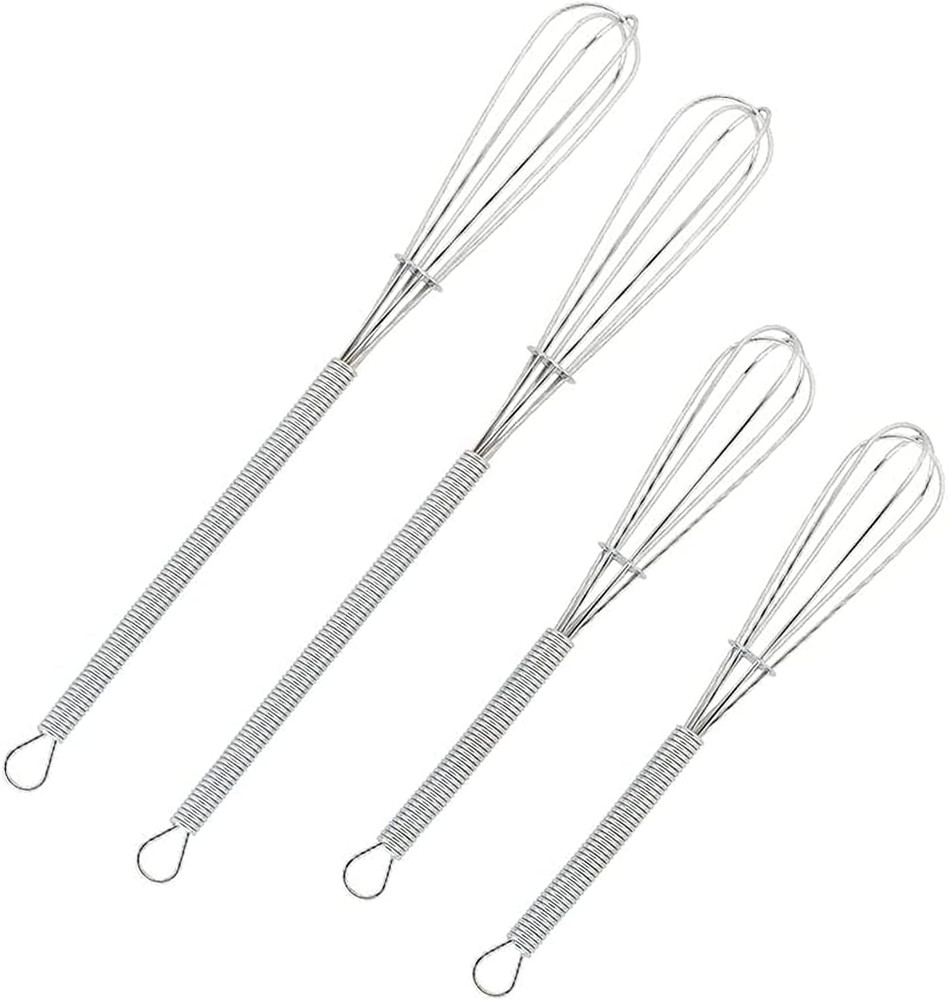 4 Pack Mini Wire Kitchen Whisks Small Egg Whisk Gravy Sauce Mini Whisk Silver-Ea