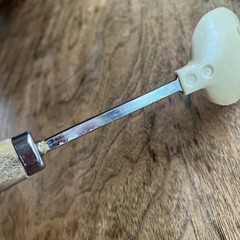 Vintage Unbranded Almond Cream Nylon Slotted Spoon Wood Riveted Handle 12”