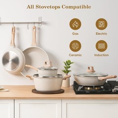 SODAY 12 Pcs Pots and Pans Set Non Stick, Cookware Sets 12 Pieces, White