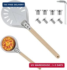 BetterJonny Round Perforated Pizza Peel with Detachable Wood Handle, Aluminum Tu