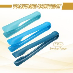 3Pcs Plastic Serving Tongs 6/8/10 Inch Kitchen Tongs for Cooking Blue