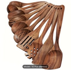10PCS Wooden Kitchen Utensils Set Nonstick Cooking Spoons Spatula