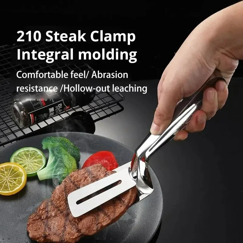 Stainless Steel Steak Clamp Food Bread Meat Clip Tongs BBQ Kitchen Cooking Tool