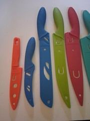 Lot Of Kitchen Kinfes 8 With Plastic Sheaths Used Made In China