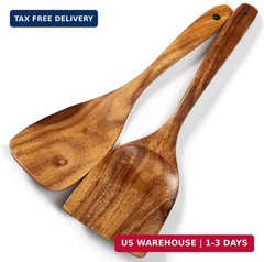 Natural Acacia Wood Spatula Set 2 Pack Non Stick Cooking Kitchen Utensil Tools