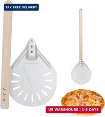 BetterJonny Round Perforated Pizza Peel with Detachable Wood Handle, Aluminum Tu