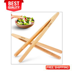 2-Pack Classic 8.7” Bamboo Toast Tongs – Natural Wooden Tongs for Toaster,Tongs