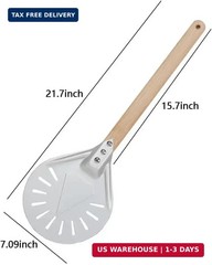 BetterJonny Round Perforated Pizza Peel with Detachable Wood Handle, Aluminum Tu